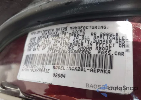 2003 Toyota Avalon Xl из США, поврежденный, VIN 4T1BF28B53U306886